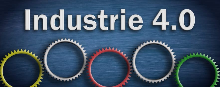 Industry 4.0 concept with gears on a blue background