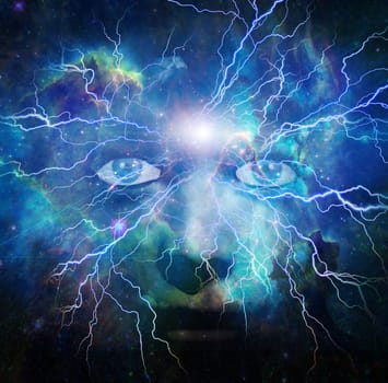 Surrealism. Woman's face in vivid universe. Some elements provided courtesy of NASA.