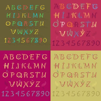 Set of Letters and Numbers. Colorful Alphabets with Floral Geometric Decor. Illustration