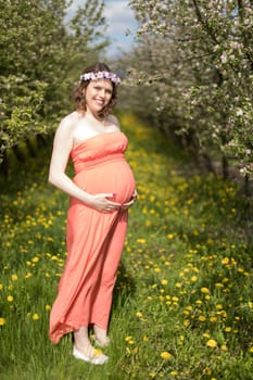 Blooming Garden, Beautiful pregnant woman