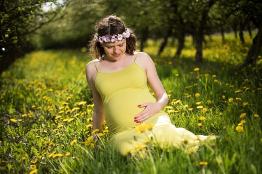 Blooming Garden, Beautiful pregnant woman