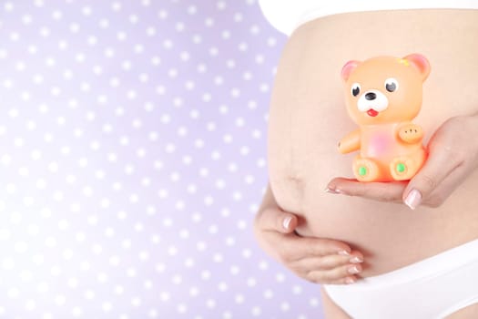 Bear and Happy pregnant woman