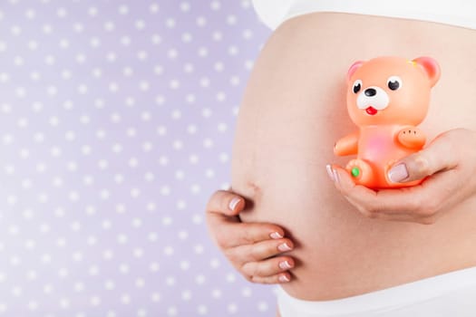 Bear and Happy pregnant woman