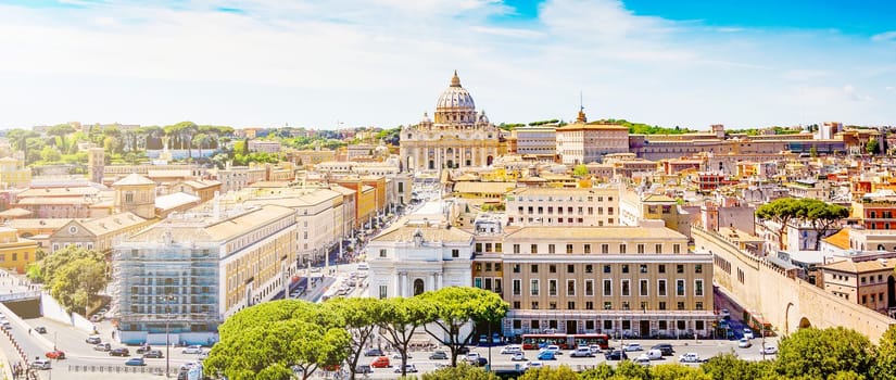 panoramic view of Rome with the dome of St. Peter in the skyline