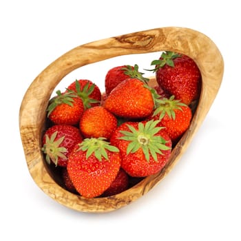 Strawberries in a wooden basket,red fruit isolated with a white background