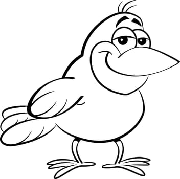 Black and white illustration of a smiling bird.