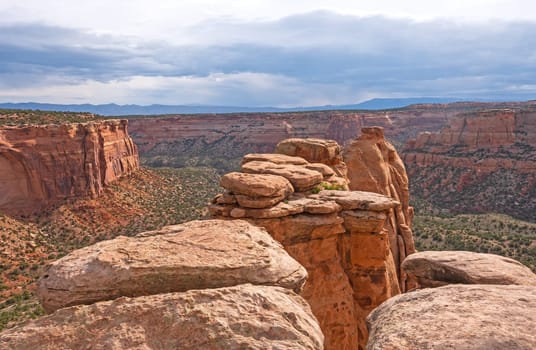 Looking Over the Coke Oven Pinnacles into Monument Canyon in Colorado National Monument in Colorado