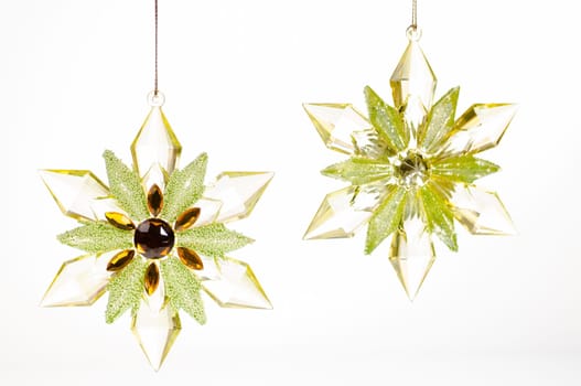 Gold and green Christmas hanging star ornaments