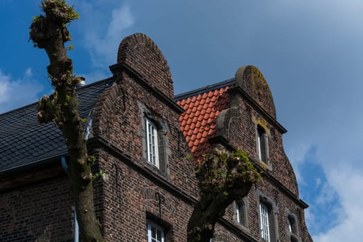 Architectural detail of a Hausansich, Gründerzeitlicher brick house gable.