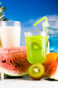 Variety of cold drinks, Summer