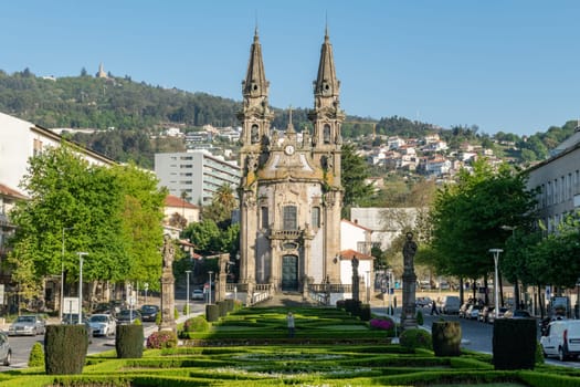 GUIMARAES, PORTUGAL - CIRCA APRIL 2018: Church of Nossa Senhora da Oliveira in Guimaraes. The city was settled in the 9th century at which time it was called Vimaranes