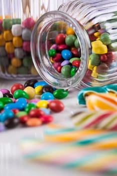 Colorful candies and lollipops, gumballs