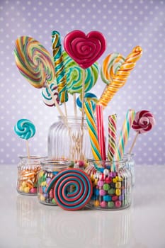 Lollipops and sweet candies of various colors