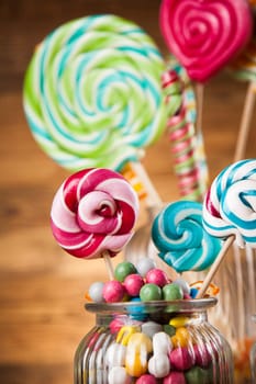 Lollipops and sweet candies of various colors