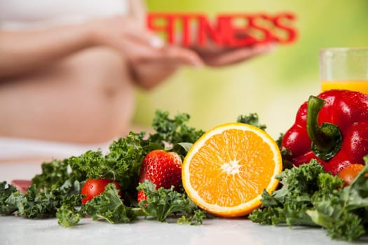 Pregnancy, healthy food and people concept