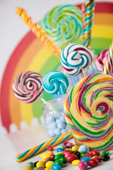 Lollipops and sweet candies of various colors