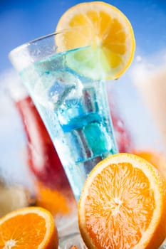 Cocktails in front of beach and sea