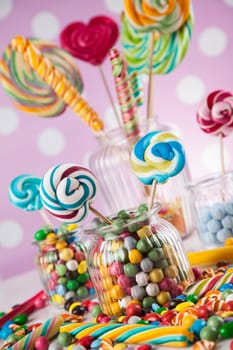 Lollipops and sweet candies of various colors