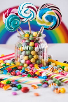 Lollipops and sweet candies of various colors