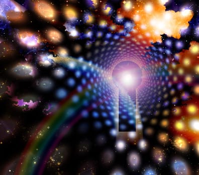 Light comes out of giant keyhole in space abstract