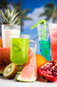 Variety of cold drinks, Summer