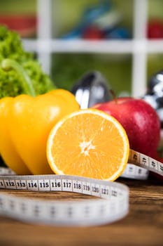 Vitamin and Fitness diet, dumbbell