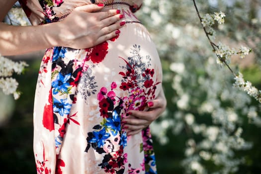 Spring, Young beautiful pregnant woman in the Orchard