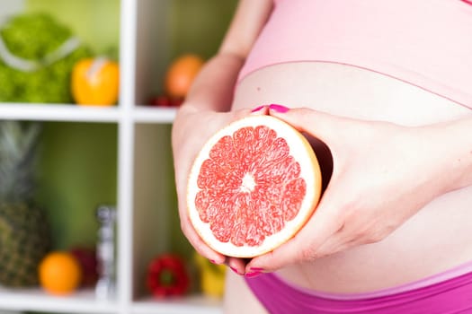 Pregnancy, healthy food and people concept