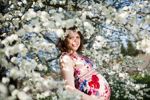 Spring, Young beautiful pregnant woman in the Orchard