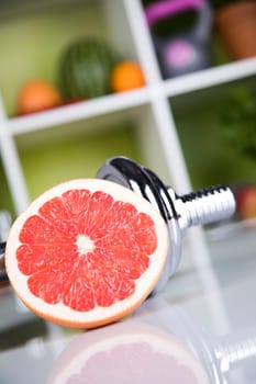 Vitamin and Fitness diet, dumbbell
