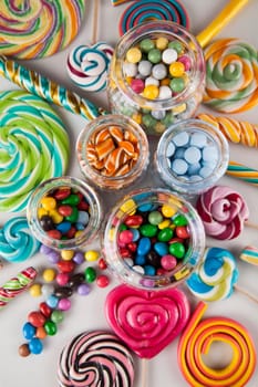 Lollipops and sweet candies of various colors