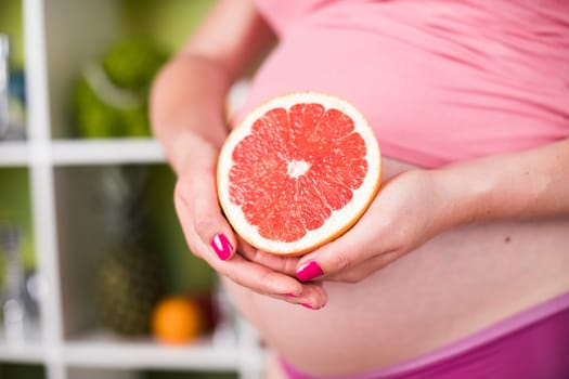 Pregnancy, healthy food and people concept
