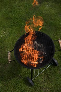 Grill on the garden, barbecue and fire background