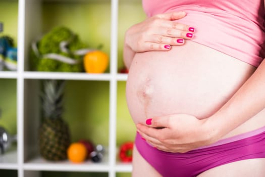Pregnancy, healthy food and people concept