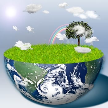 Half earth with green grass and landscape