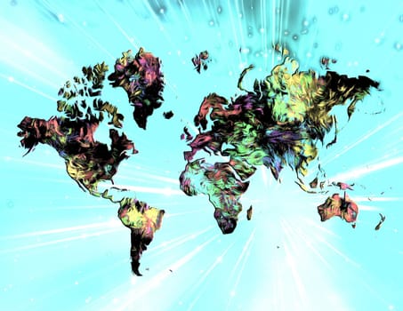 Surreal painting. Colorful world's map.