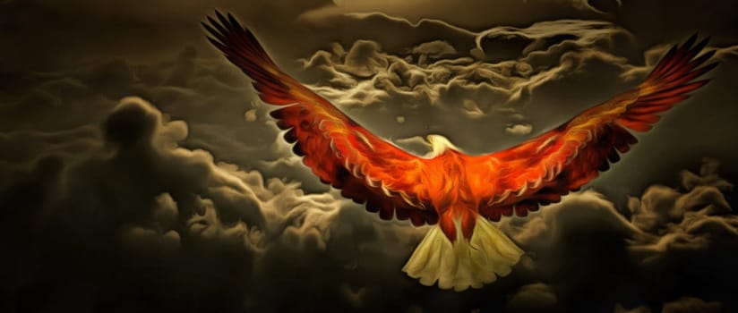 Painting. Eagle in the sky.