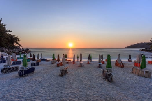 Sunrise in Marble beach (Saliara beach), Thassos Islands, Greece. The most beautiful white beach in Greece