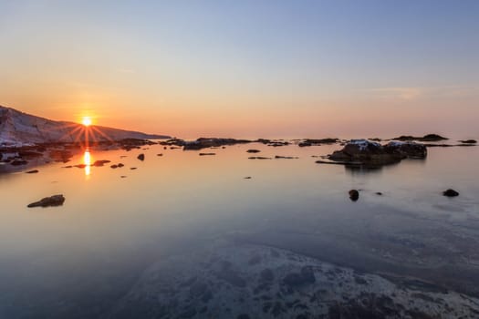sunrise in marble quarry in Aliki. Thassos island, Greece
