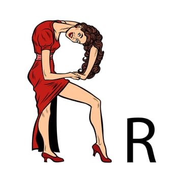 letter R ar or. Business people silhouette alphabet. Pop art retro vector illustration kitsch vintage drawing