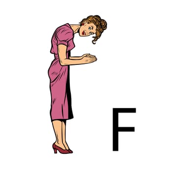 letter F ef. Business people silhouette alphabet. Pop art retro vector illustration kitsch vintage drawing