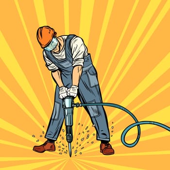 road worker jackhammer. Pop art retro vector illustration kitsch vintage drawing
