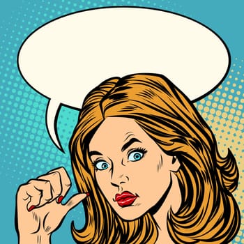 woman points finger at on themselves. Pop art retro vector illustration kitsch vintage drawing
