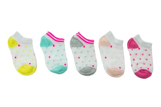 Colorful set of baby socks isolated on white background. Baby fashion.
