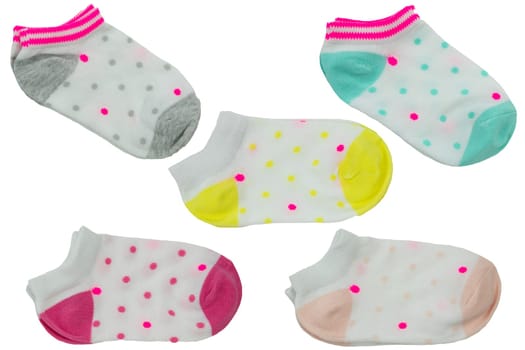 Colorful set of baby socks isolated on white background. Baby fashion.