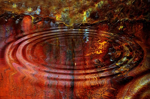 Water droplets on rust