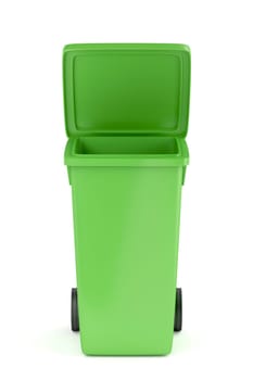 Green recycle bin on white background