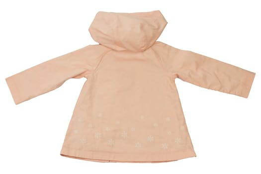 Back site fashionable spring and summer coat for little girl isolated on white. Fashion children..