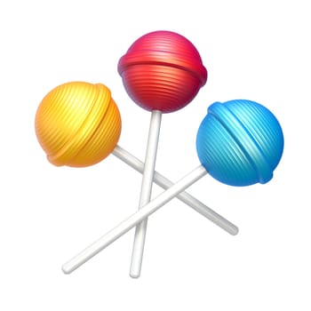 Three sweet lollipops 3D rendering illustration isolated on white background