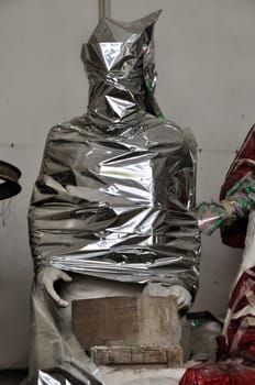 ATHENS, GREECE - JANUARY 15, 2013: Draped statue at the abandoned studio of sculptor Nikolas Pavlopoulos (1909 - 1990).